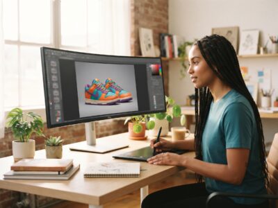 Designer creating a vector illustration in CorelDRAW 2026